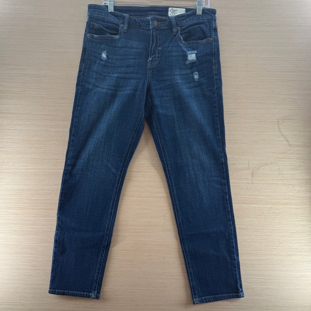 Cosmic Blue‎ Love Womens Distressed Skinny Jeans Dark Wash Denim Size 31